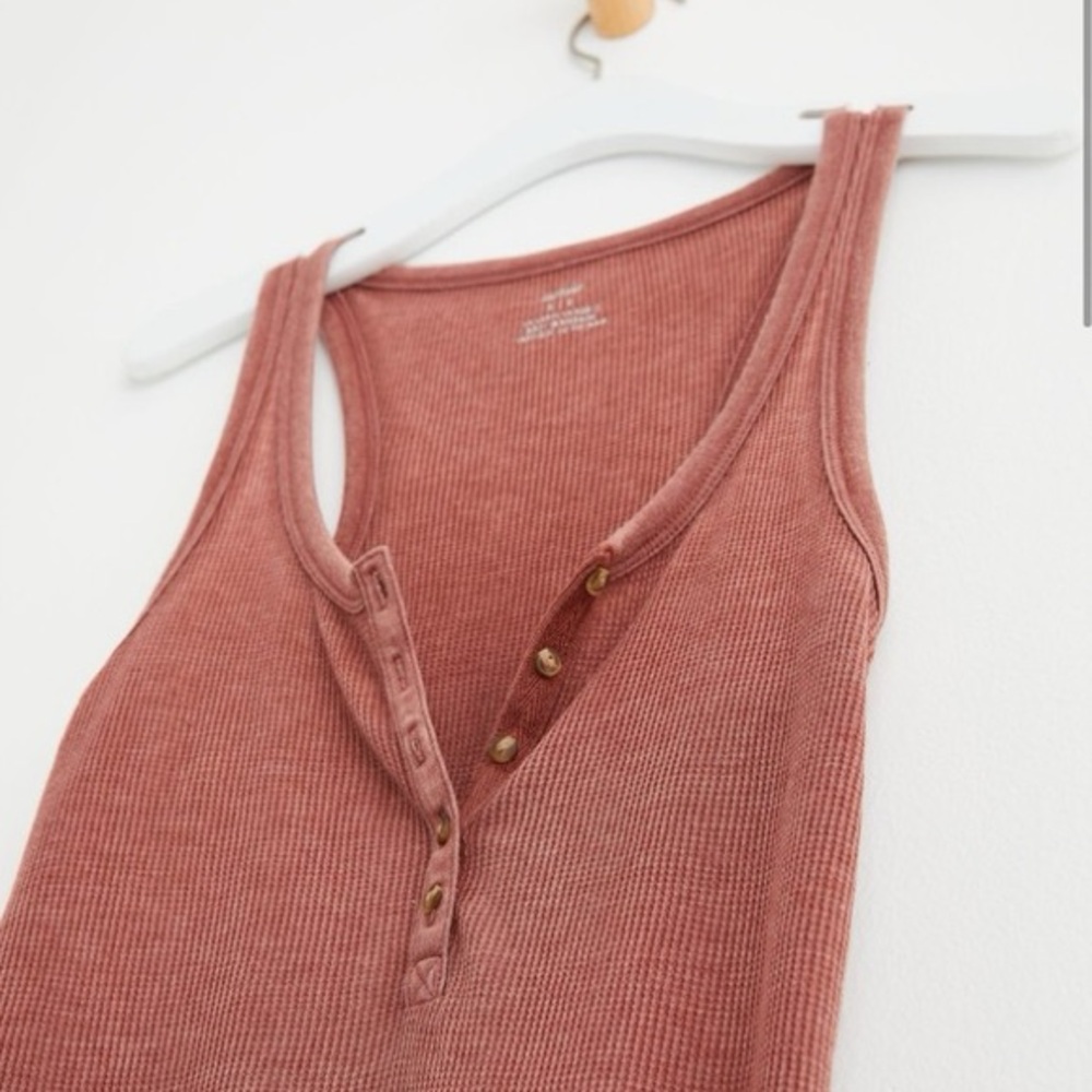 aerie Ribbed Henley Tank - Dusty Rose Mauve